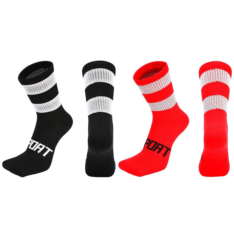 2 Pairs Reflective Cycling Socks Bicycle Riding Bike Sports Socks XC Red Black