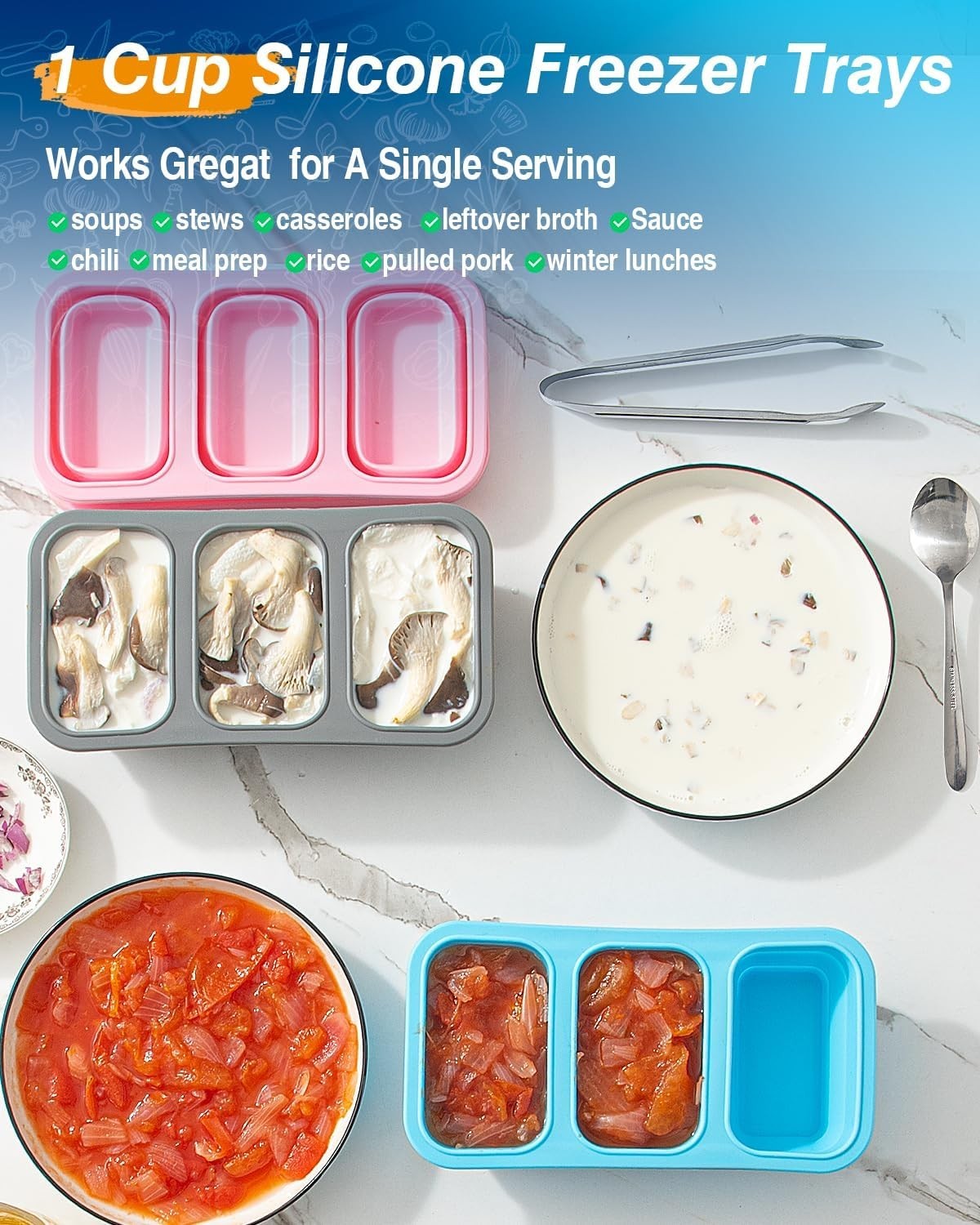 Silicone Soup Freezer Molds with Lids,1 Cup , Soup Container Style