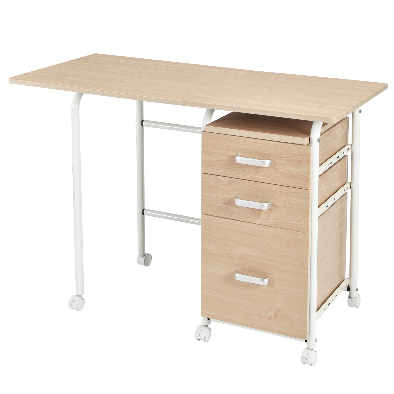 Folding Computer Laptop Desk Wheeled Cabinet Designer Furniture With 3 Drawers