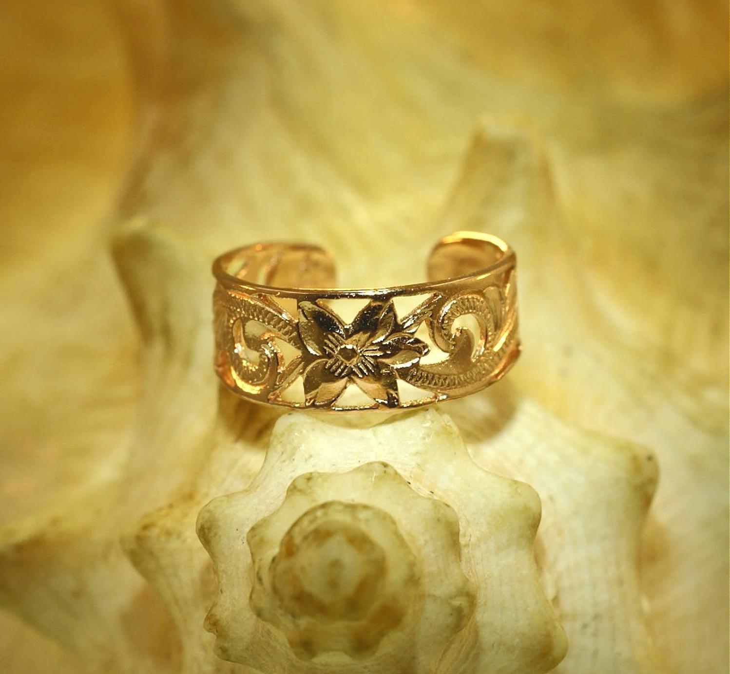 7MM ROSE GOLD PLATED 925 STER SILVER PIERCED HAWAIIAN HERITAGE SCROLLS TOE RING
