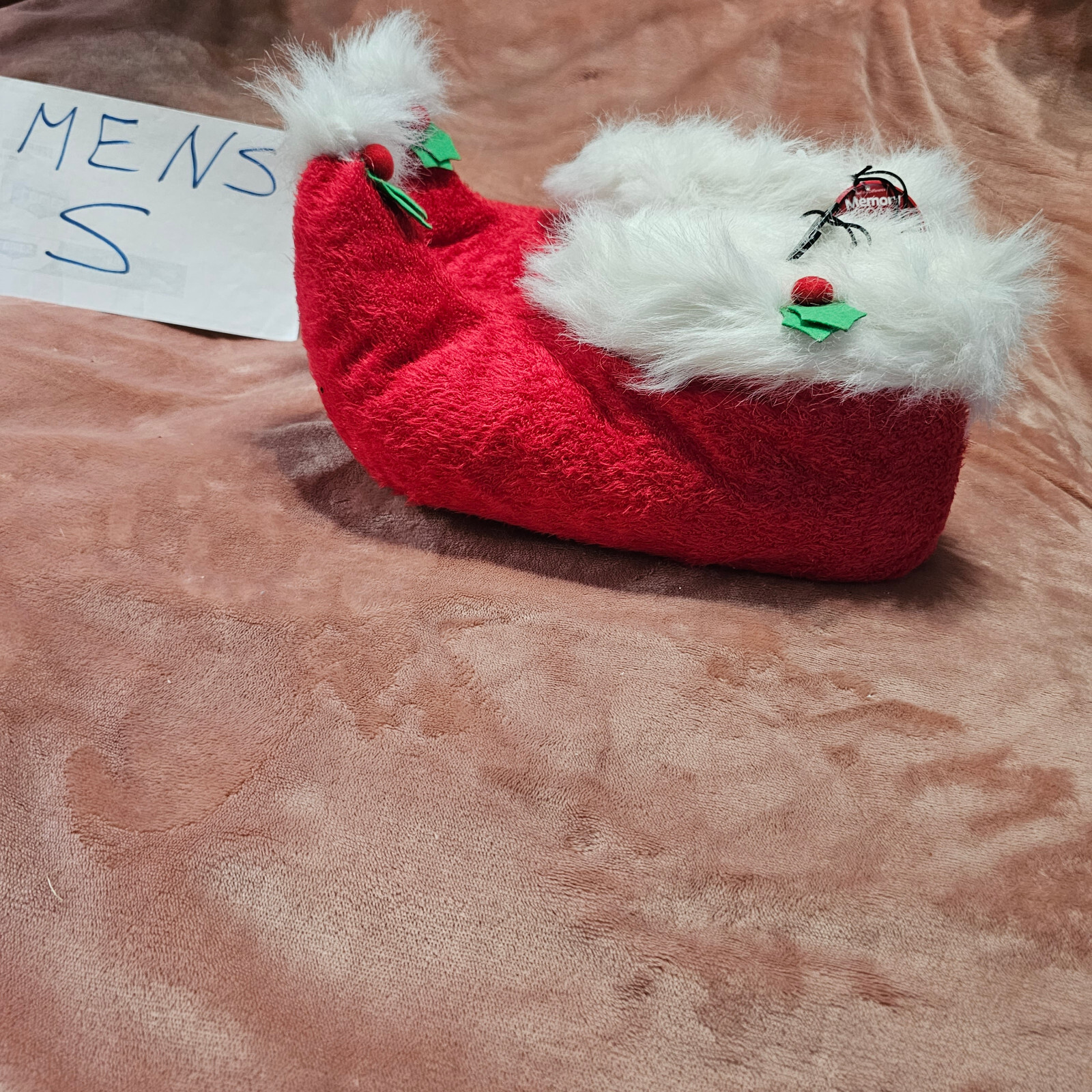 New Mens S Christmas Holiday Elf Faux Fur Embellished Memory Foam Indoor Slipper