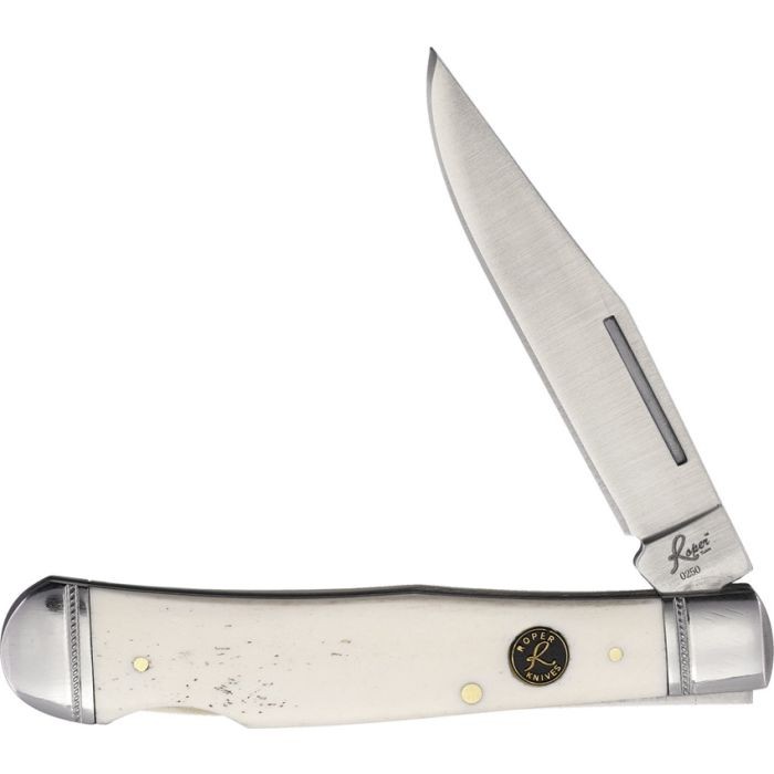 Roper Knives Lockback Trapper White Smooth Folding Carbon Steel Knife 0005CWB