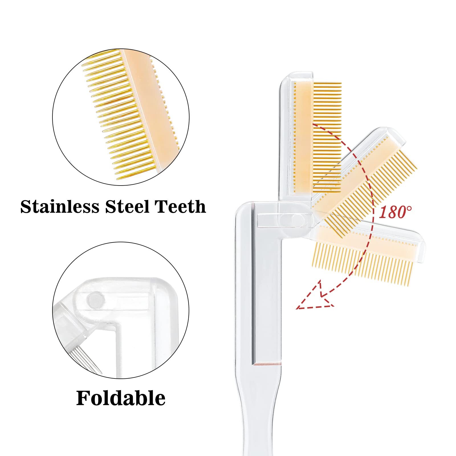2PCS Folding Eyelash Comb Eyelash Separator Tool White Eyebrow Comb Metal Tee...