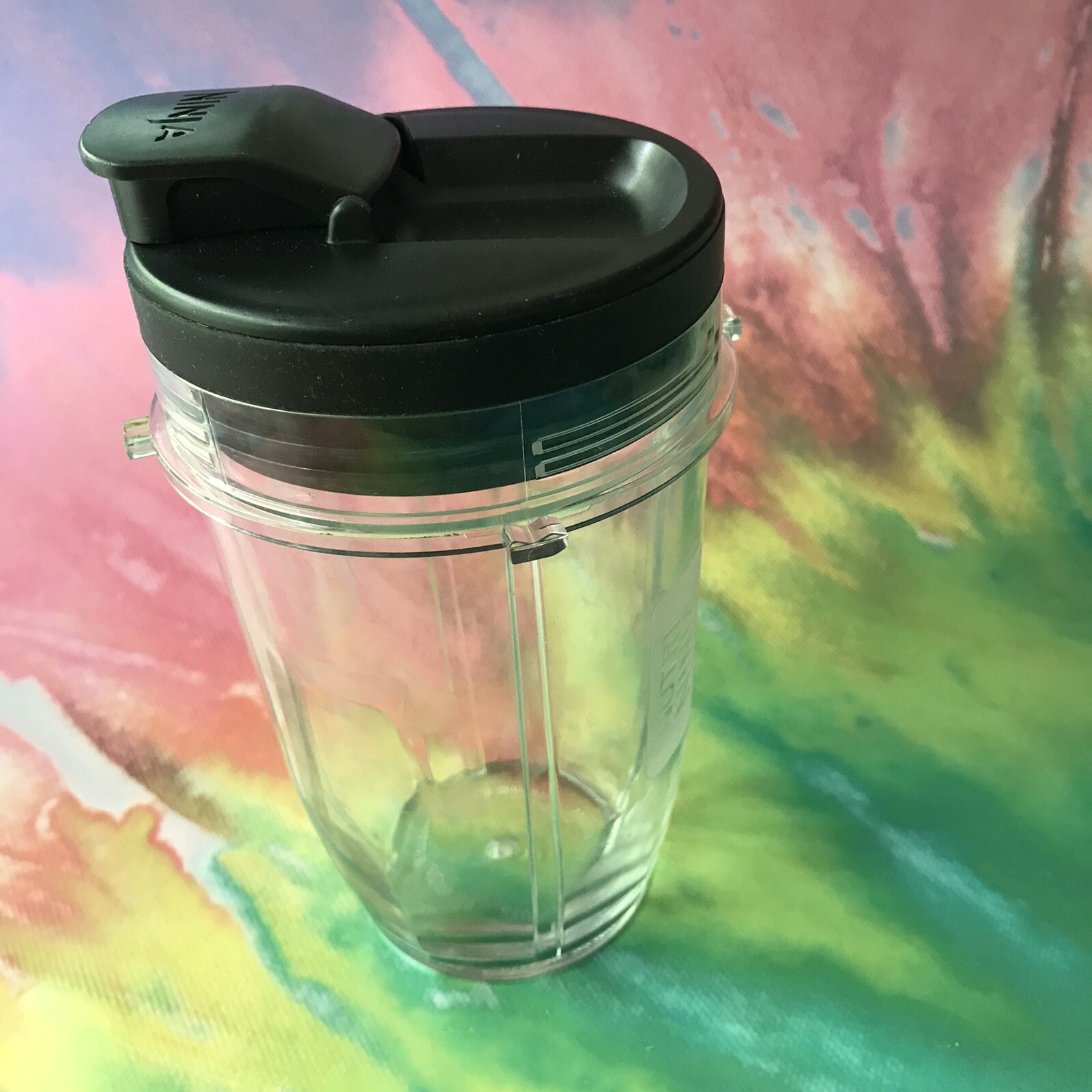 Nutri Ninja Blender 24 Oz Replacement Clear Tumbler Cup & Black Flip Top Lid