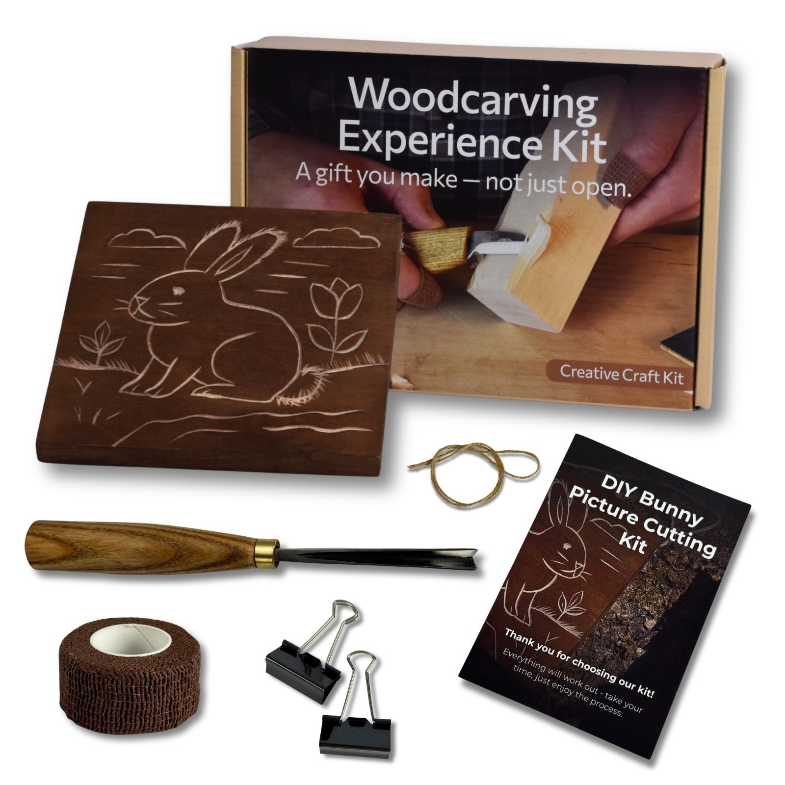 DIY Bunny Picture Cutting Kit - Beginner Wall Art Set with V-Chisel