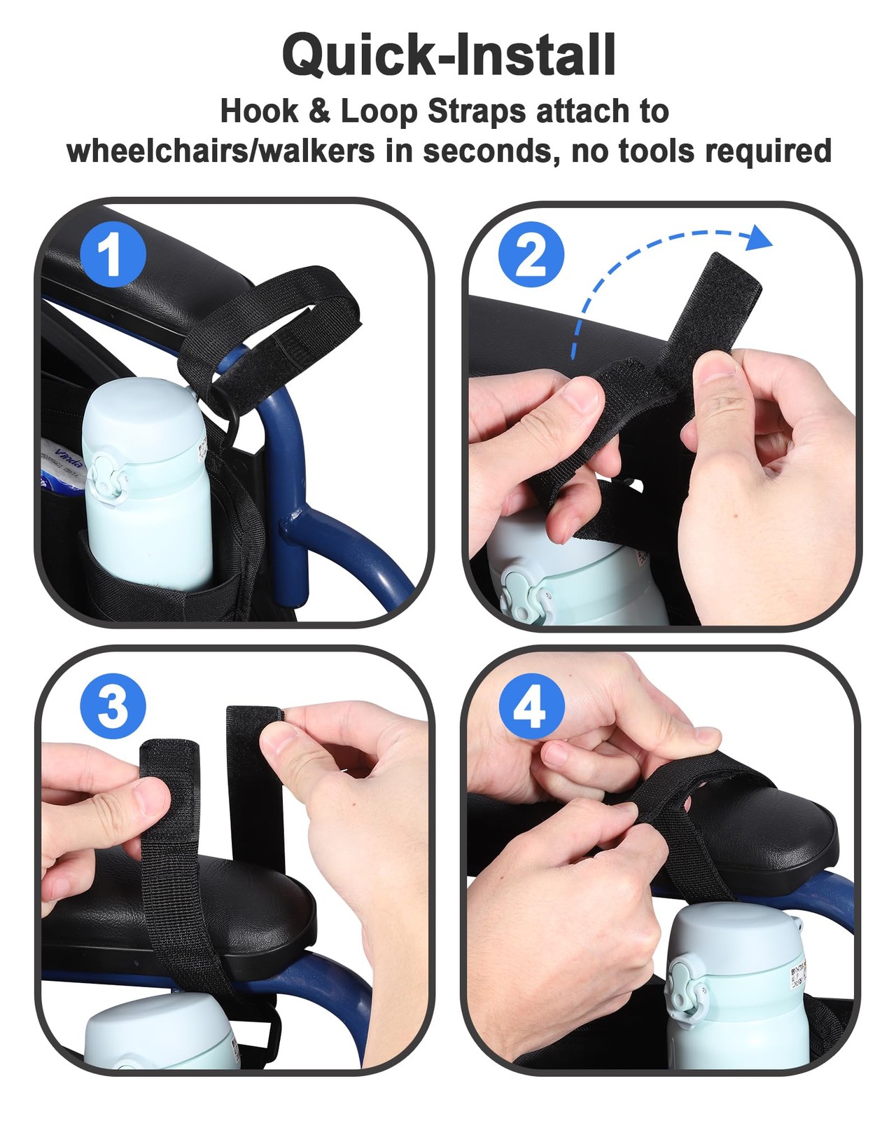 LIGHTMEUP Wheelchair Side Bag with Cup Holder - 1 Pack, Black-side 1 Pack