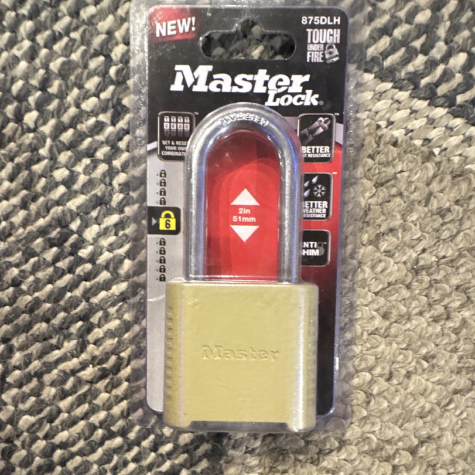 Master Lock 875DLH Resettable Combination Padlock Brass Body Steel 2in Shackle
