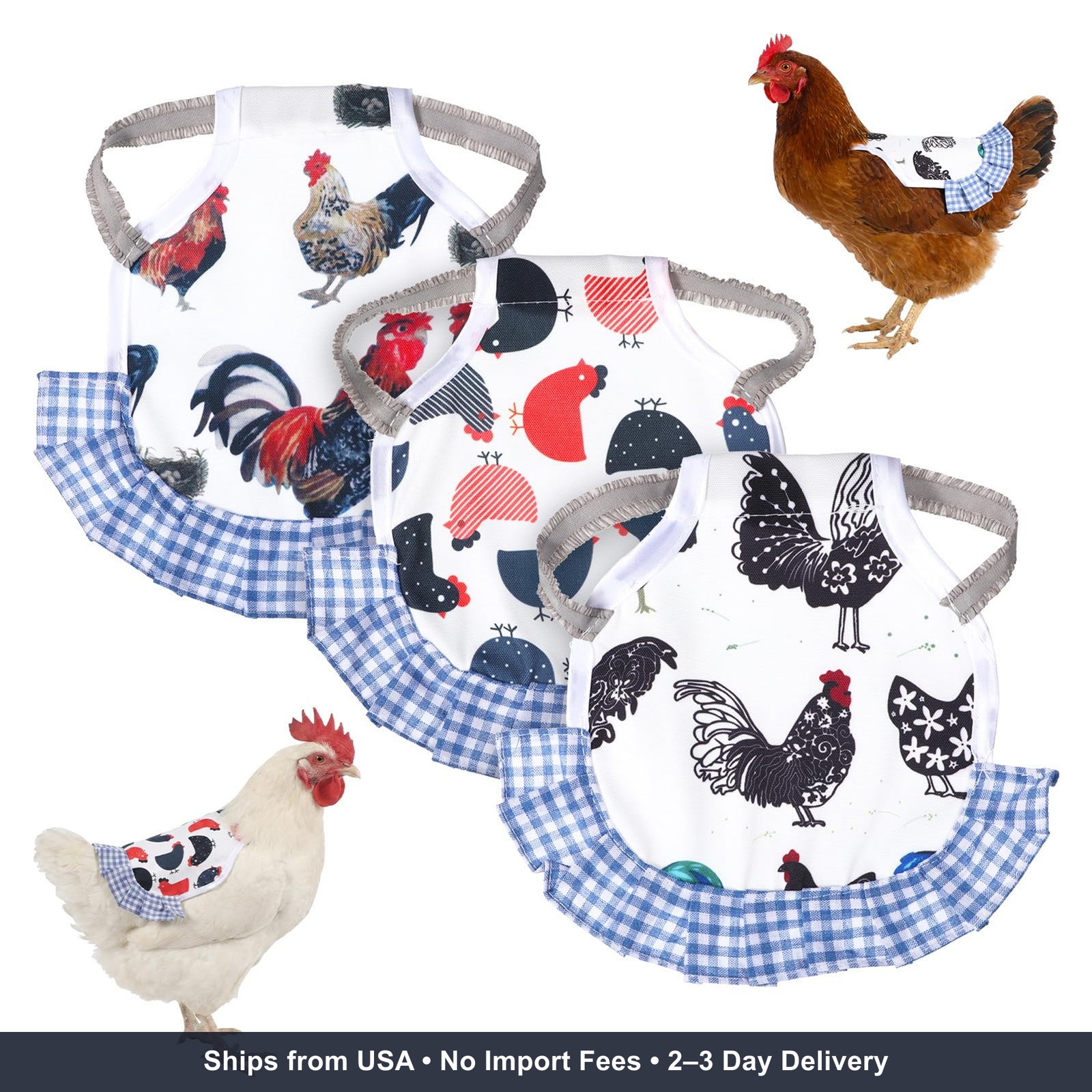 3 Pcs Hen Saddle for Chickens with Elastic Straps, Chicken Aprons for Hens Water