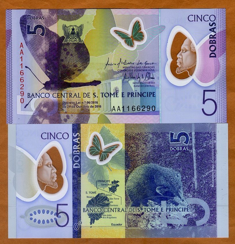 St Thomas & Prince, 5 Dobras, 2016 (2017), Polymer P-70, UNC