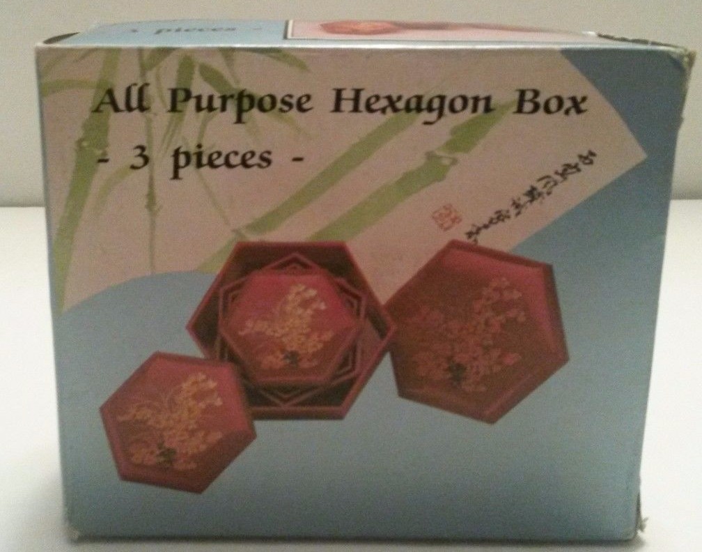 Vintage All Purpose Hexagon Boxes - Set of 3 - Oriental Keepsake Boxes - Floral