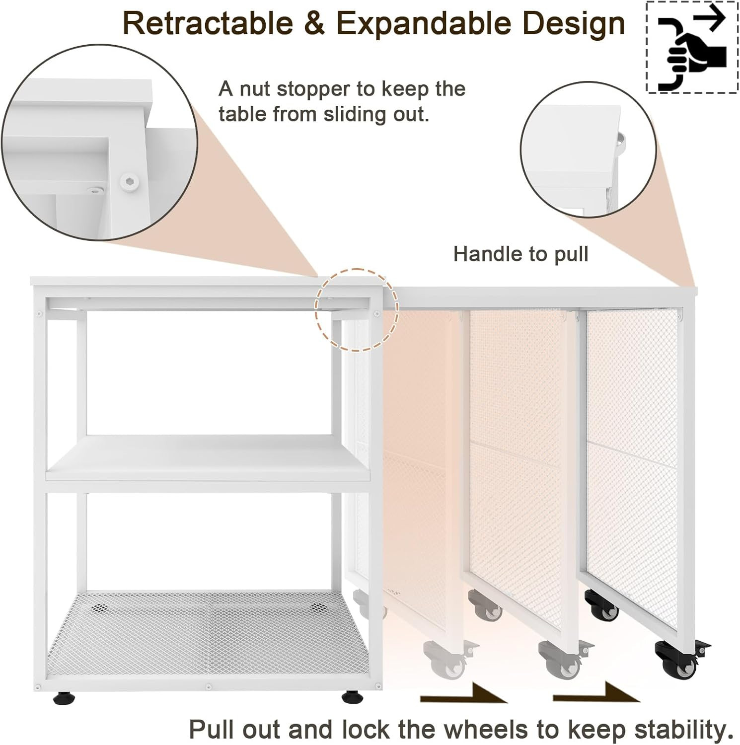 24''X20''X29'' Large Printer Stand with Storage Shelves,Extendable Home Craft Ta
