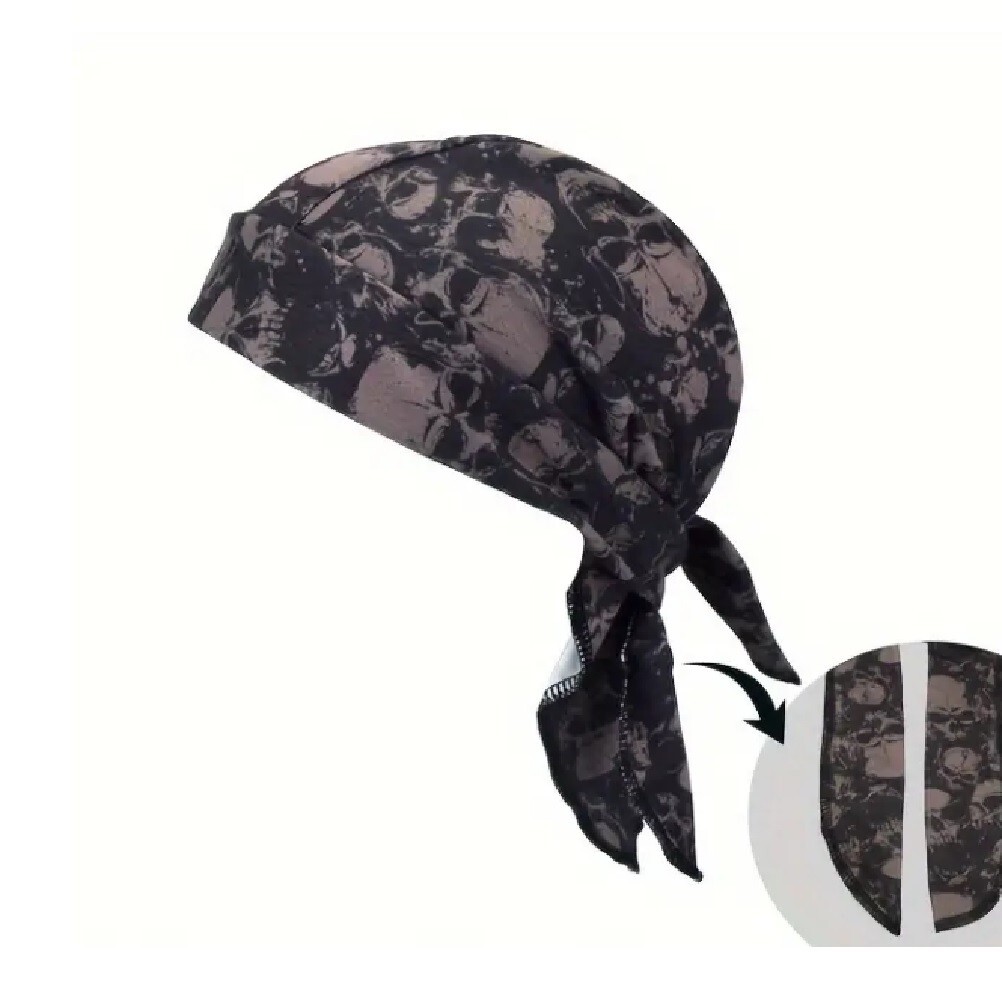 Moisture Wicking Brown Gothic Skulls Stretch Headwrap Biker Durag Skull Cap Hat