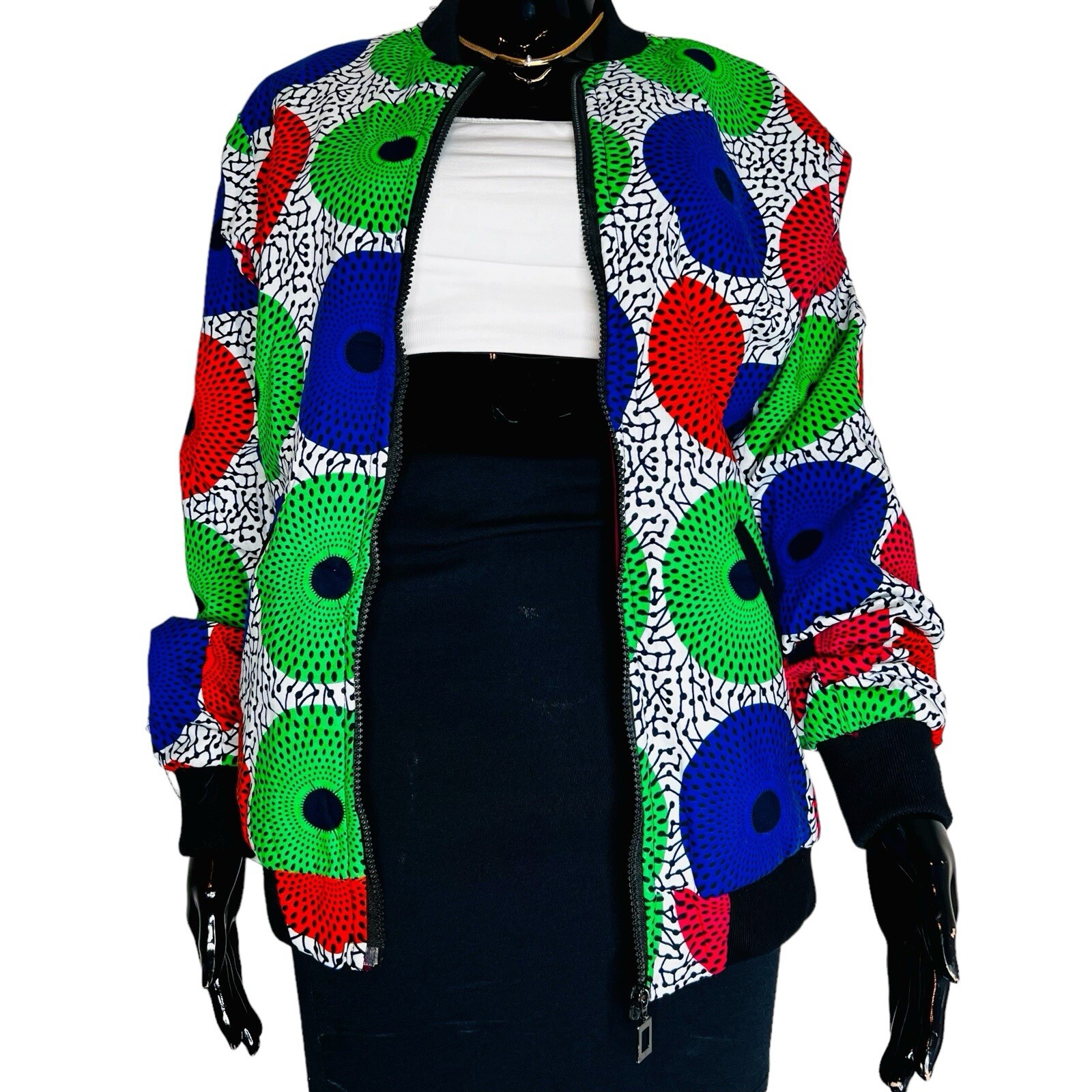 Circular African Print Unisex Multicolor Zip Up Jacket