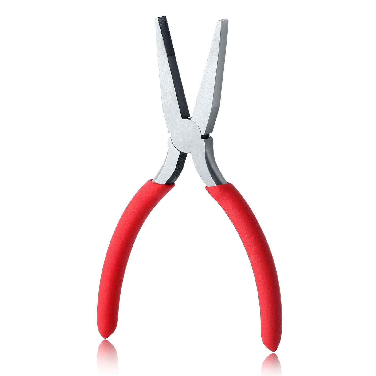 6 Inch Flat Nose Pliers with Serrated Jaw Precision Duck Bill Fine 6", Red