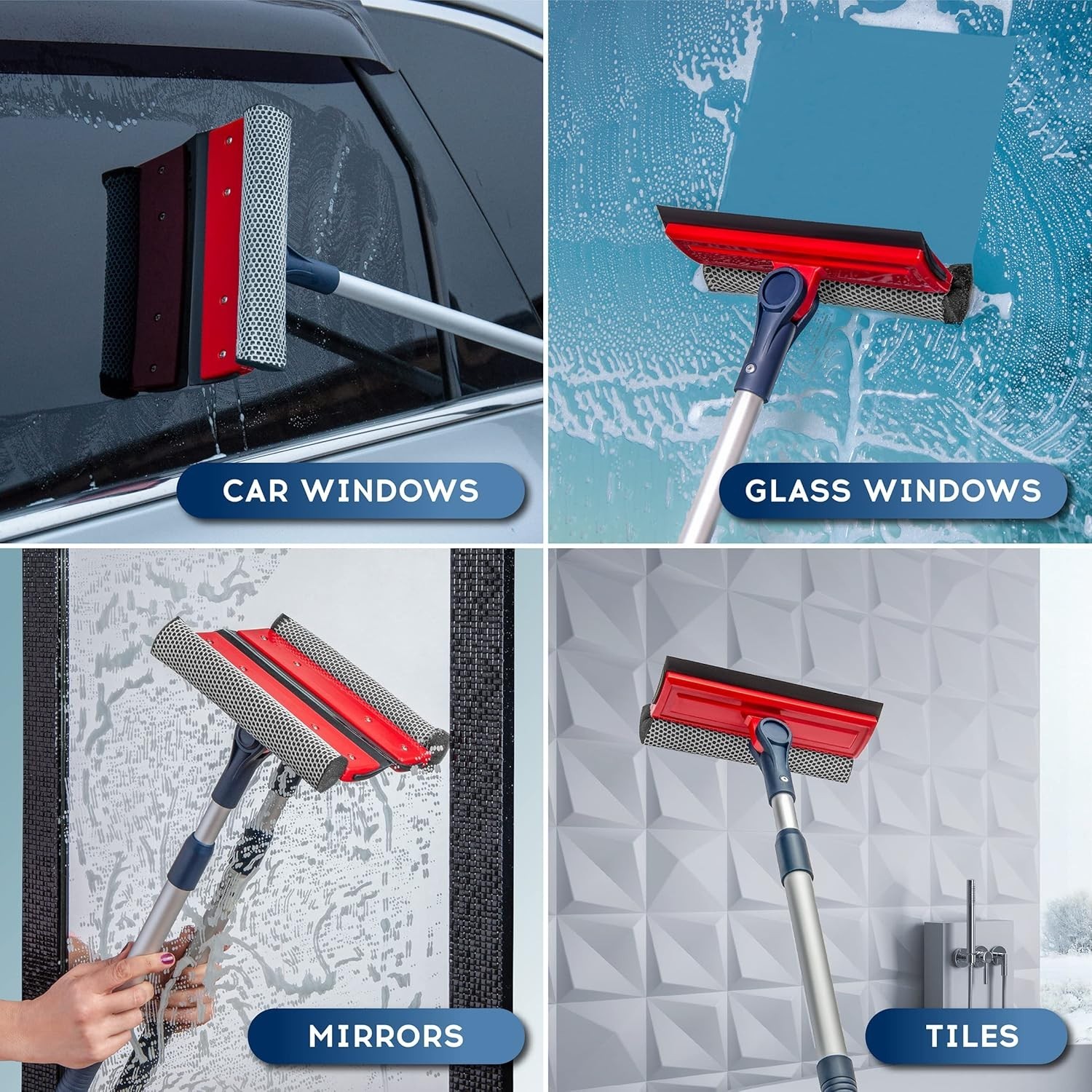 Professional Window Squeegee | 2-in-1 Window Cleaner Sponge and Soft Rubber S...