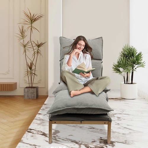 Grey Lounge Chair Single Lazy Sofa Leisure Balcony Adjustable Recliner USA US