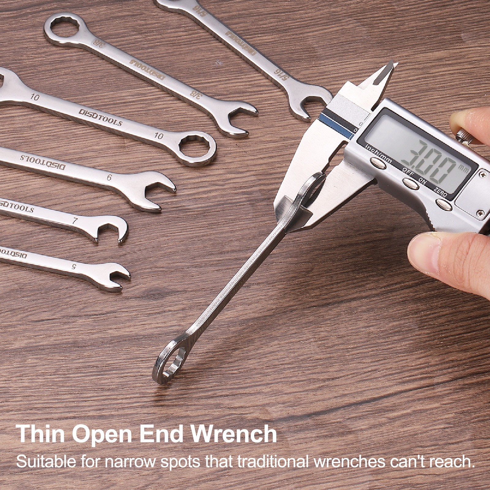 2pcs Thin Combination Wrench 5mm with 6-Point Ended and 15°Angled Open End