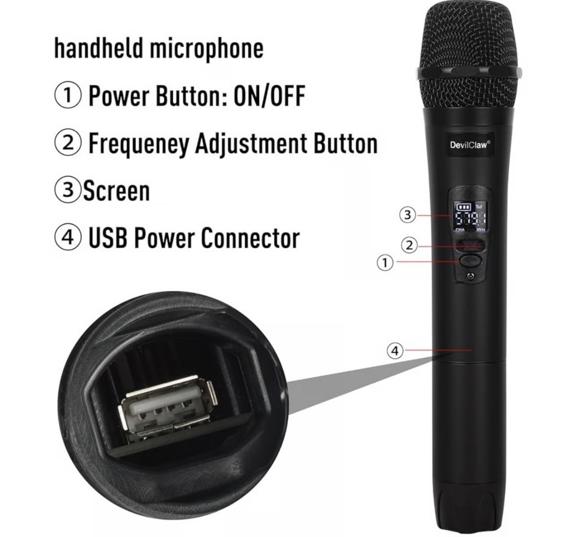Devil Claw J-8000 Wireless Microphone System, 2 Dual Wireless Mics 262ft Range
