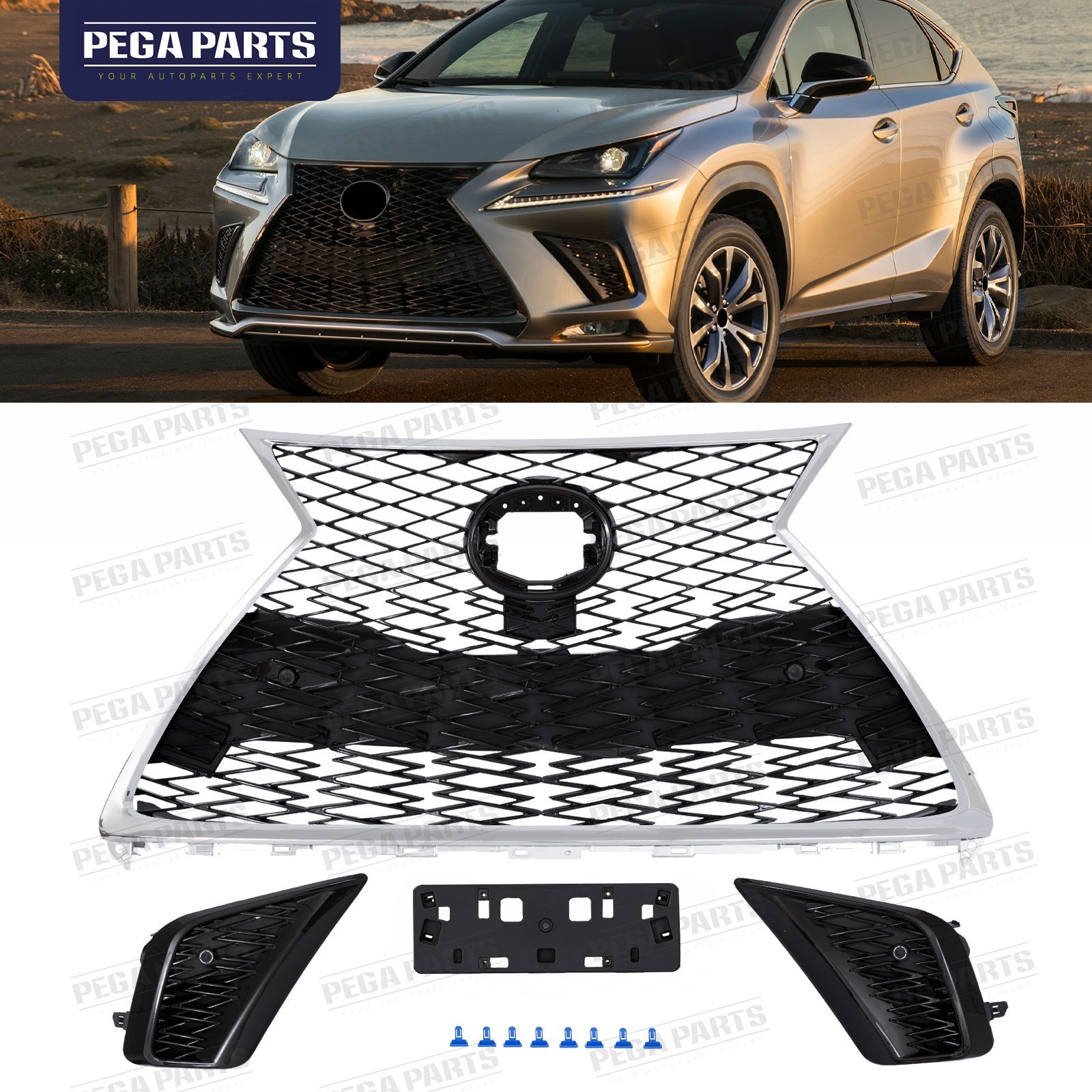 For 2018-2021 Lexus NX300 F Sport Front Grille W/ Trim Bumper Face Bar Grilles