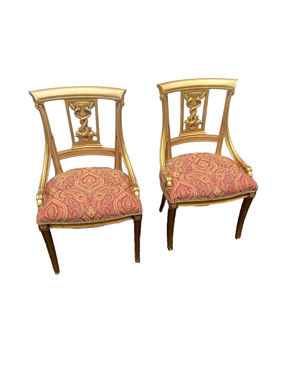 66455 Pair Custom Hand Made Decorator Chair s with Fish Figures.