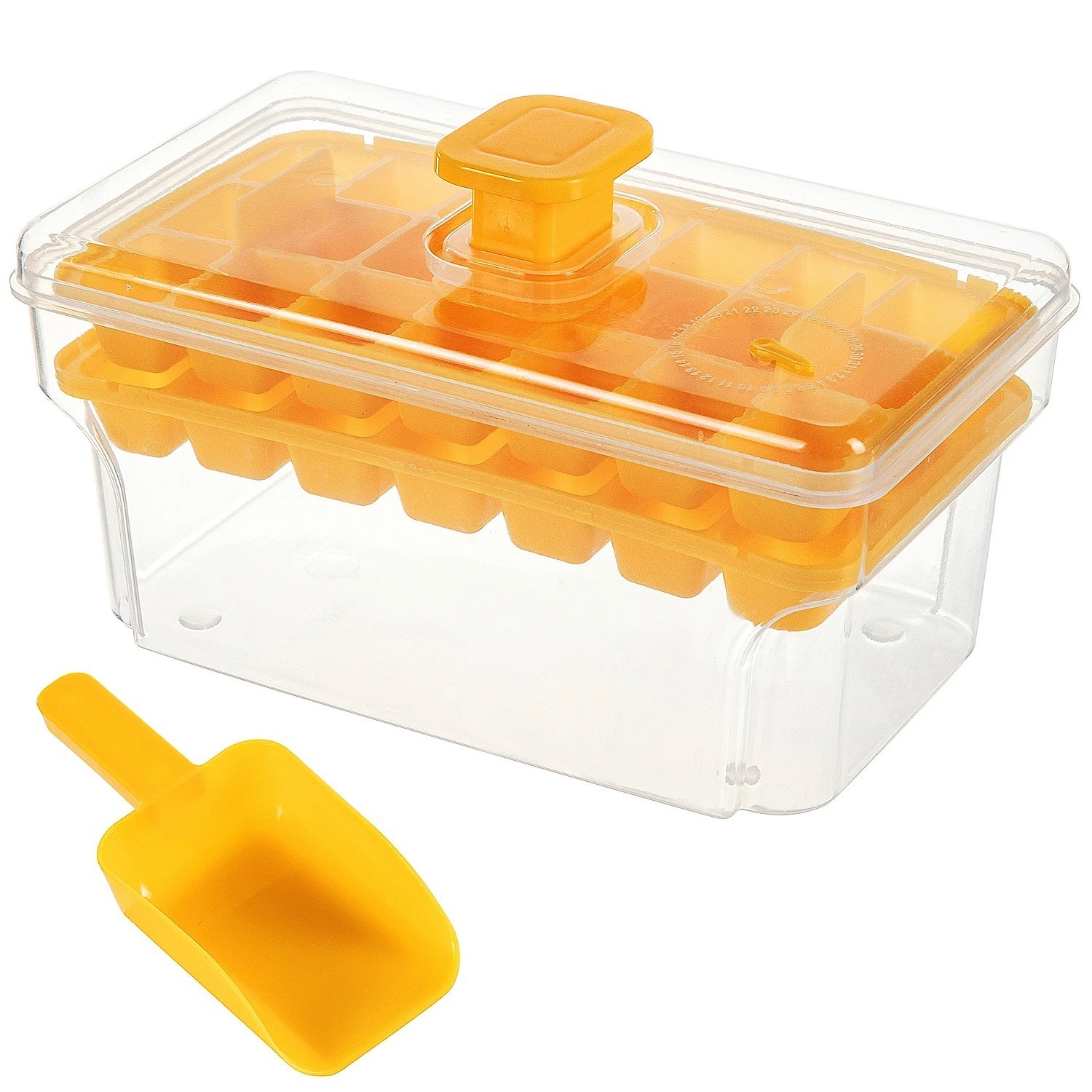 Ice Cube Tray with Lid and Bin 68 Cube Easy Press Release Freezer Maker Set
