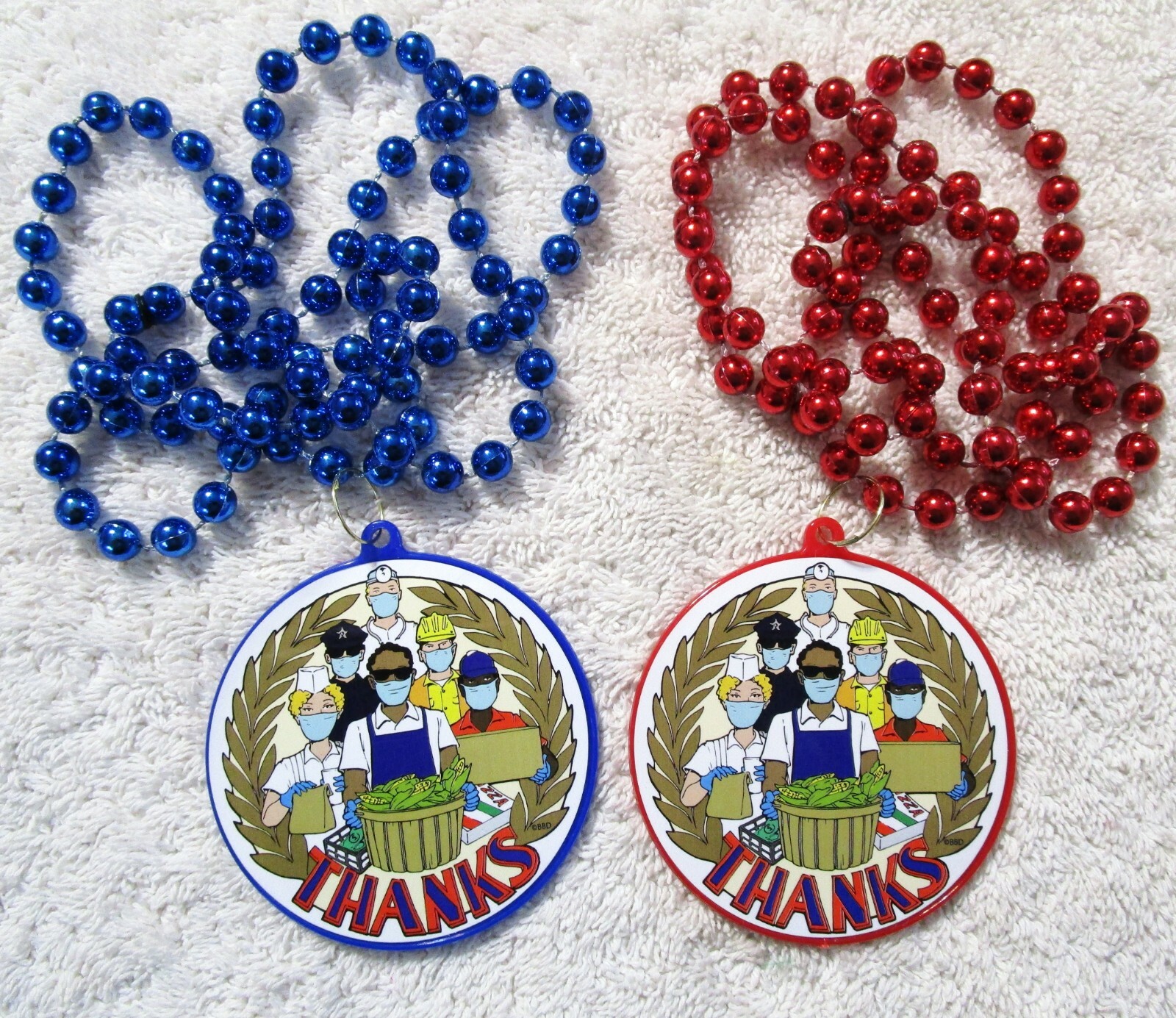 TWO (2) BEADS!   "THANKS" TO OUR FIRST RESPONDERS MARDI GRAS NECKALCES (B908)