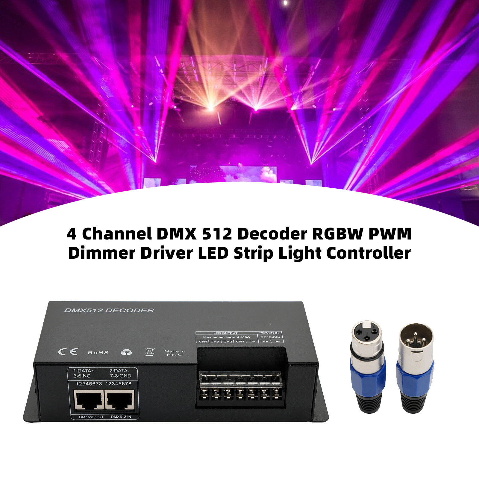 4 Channel DMX 512 Decoder RGBW PWM Dimmer Driver LED Strip Light Controller A B9