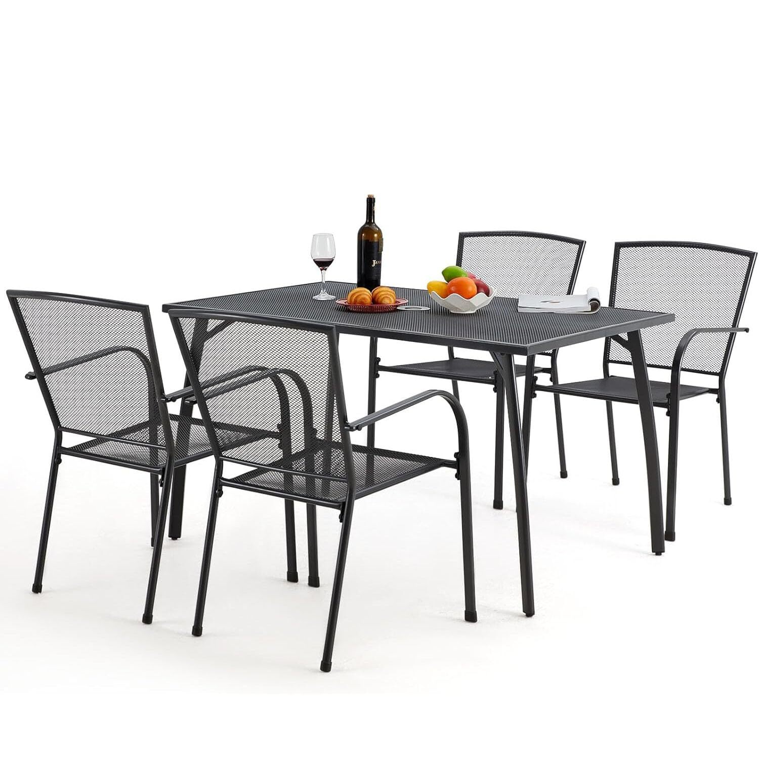 Patio Dining Table Rectangular Outdoor Table w/Umbrella Hole Round Outside Table