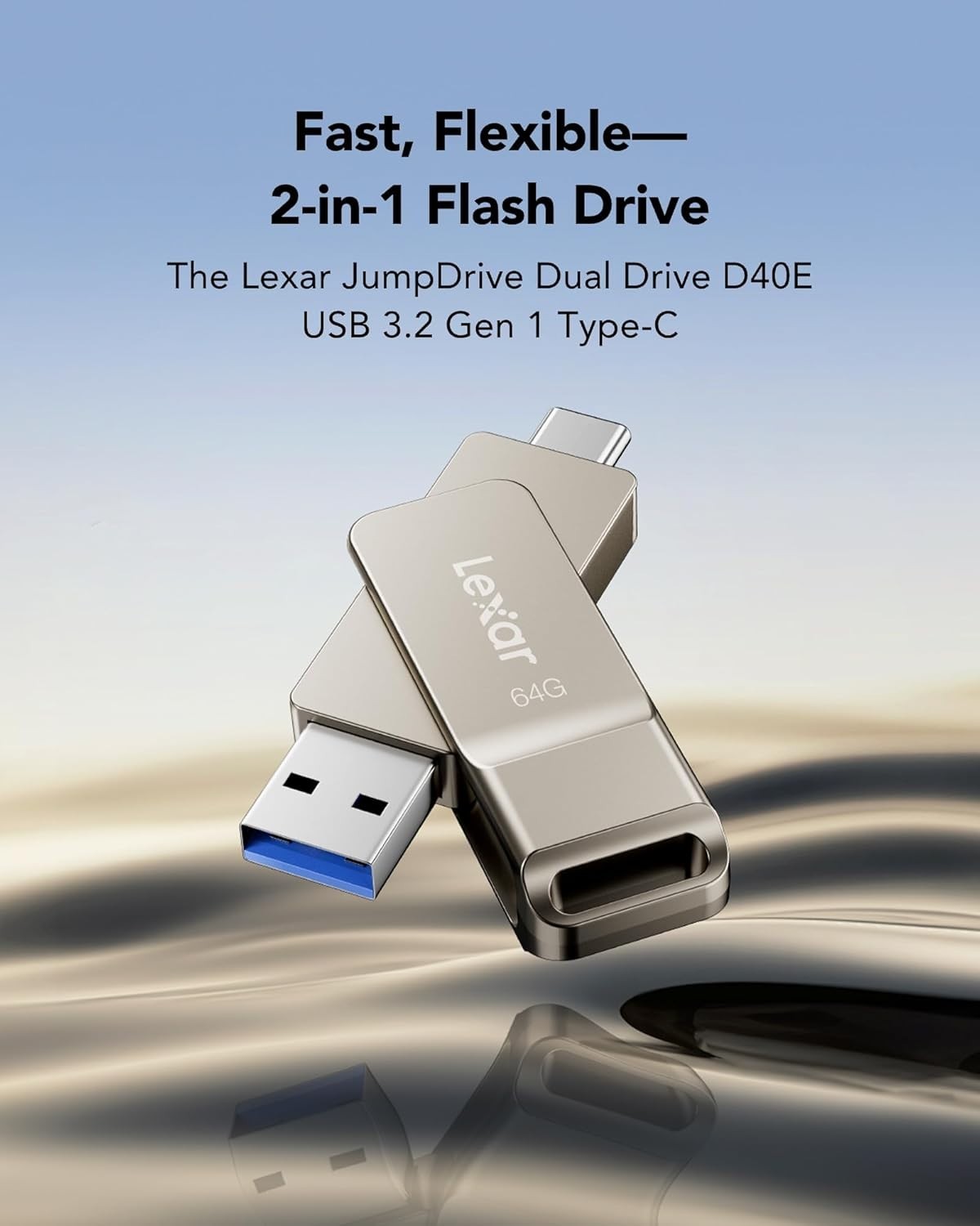 D40E 64GB Metal USB Jump Drive - Durable, Portable & Secure with AES-Cryption