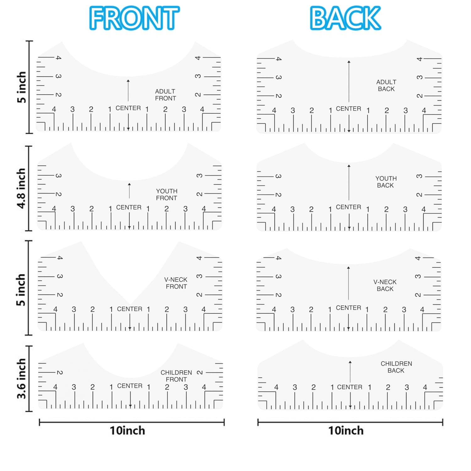 Tshirt Ruler Guide for Vinyl Alignment, for Heat Press, Alignment 12Pcs