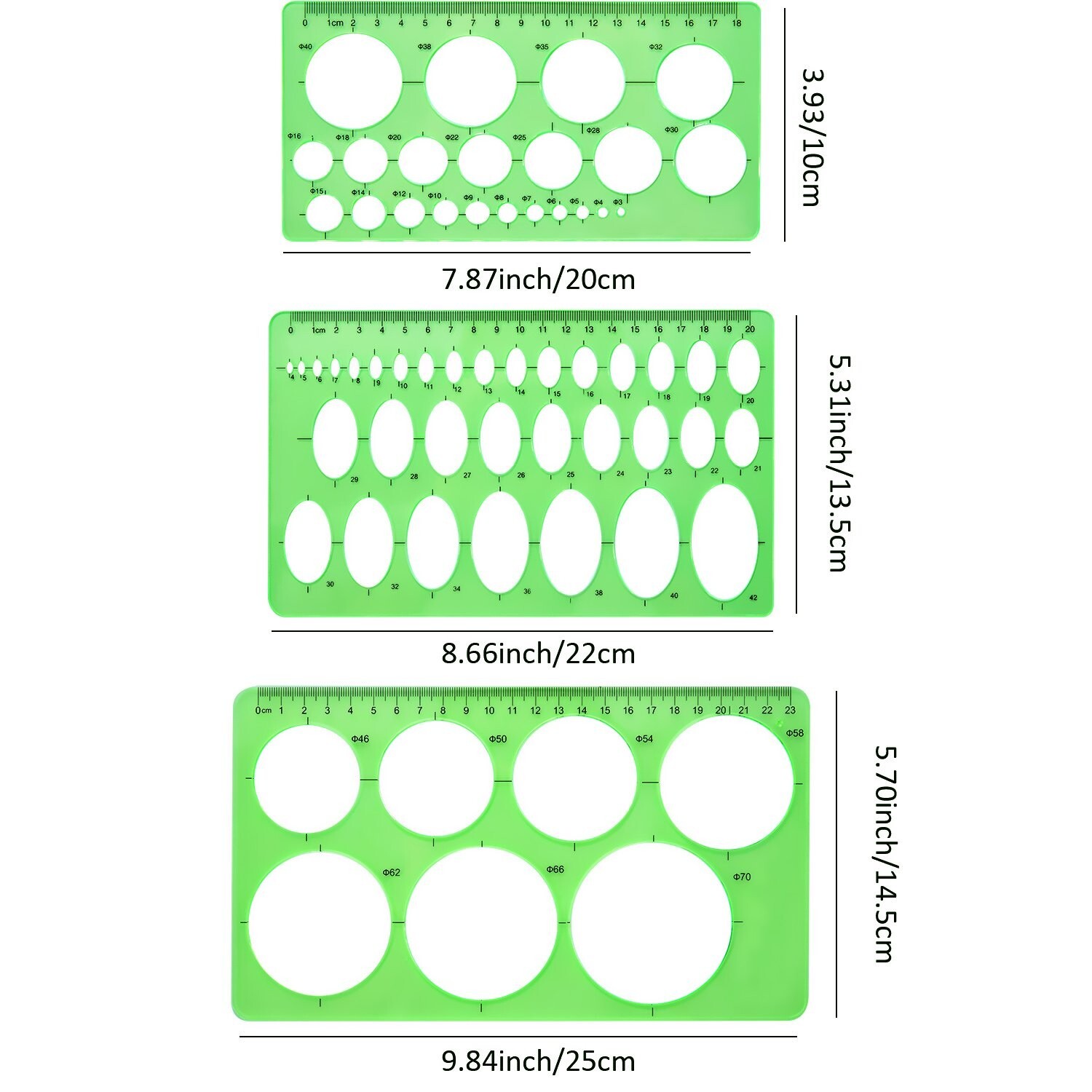 Circle Template 3 Pieces Plastic Circle and Oval Templates Measuring Template...