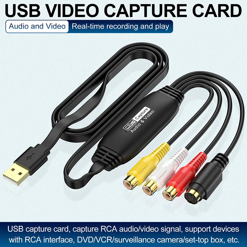 USB Video Capture Card VHS to Digital Audio Converter USB 2.0 1080P For TV DVD