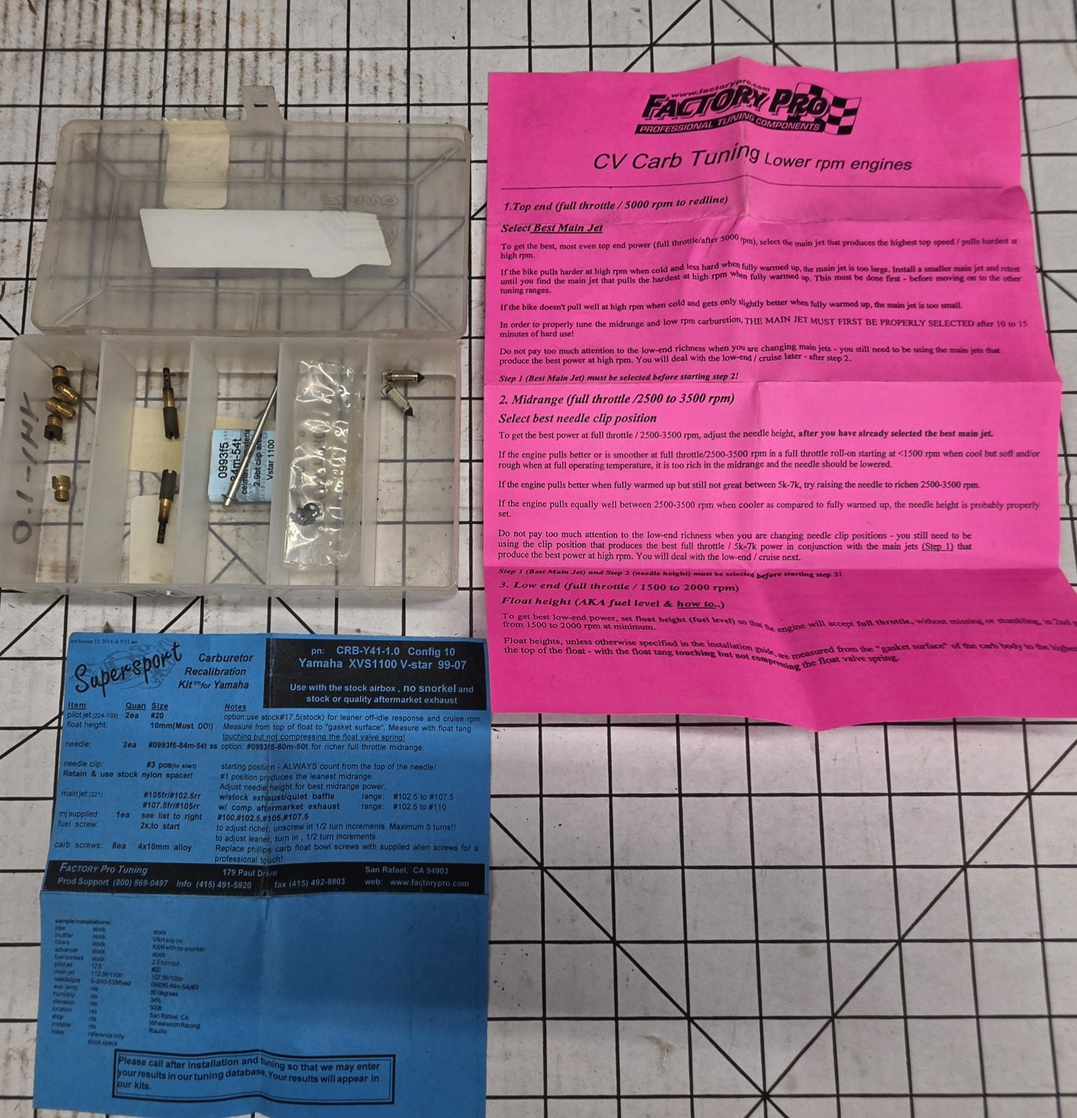 Factory Pro CV Carb Tuning Kit Lower RPM Engines Open Box