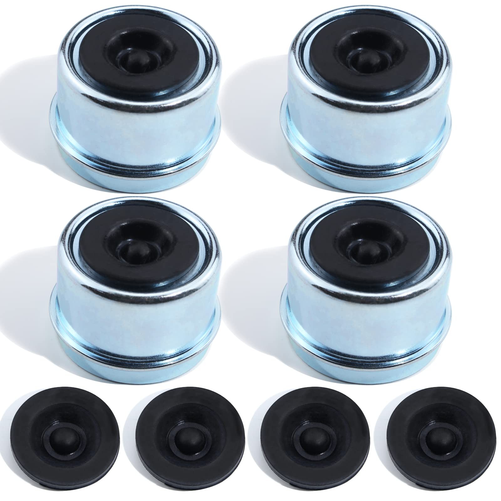 Trailer Hub Caps 1.98 Inch Axle Dust Cover Set 4 Pack Metal Silver