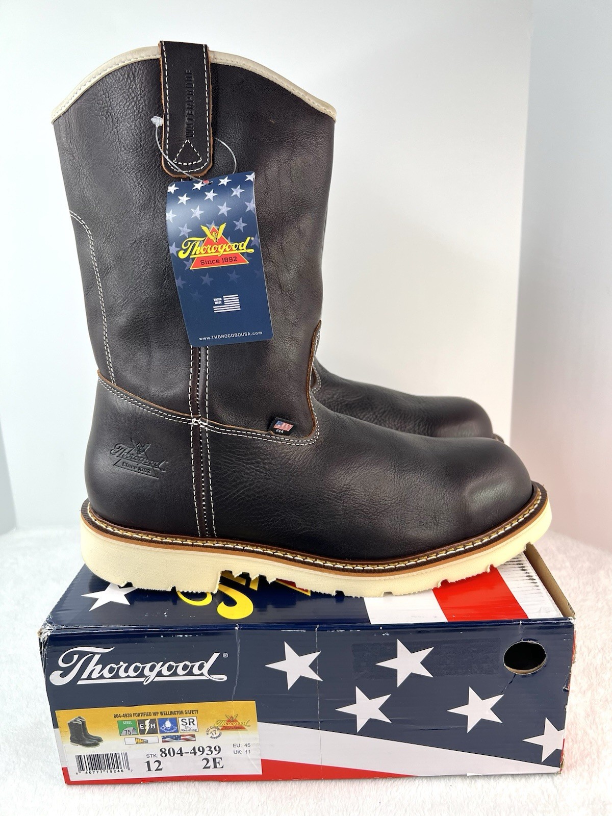 Thorogood Wellington Boots Steel Toe Waterproof Leather 804-4939 Mens 12 EE Wide