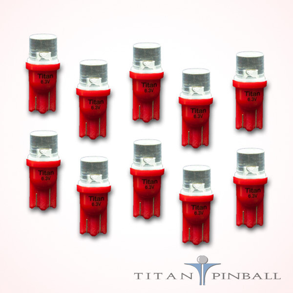 (10 Pack) - 6.3 Volt LED Bulb Flat Top 555 Base (T10) Pinball - RED