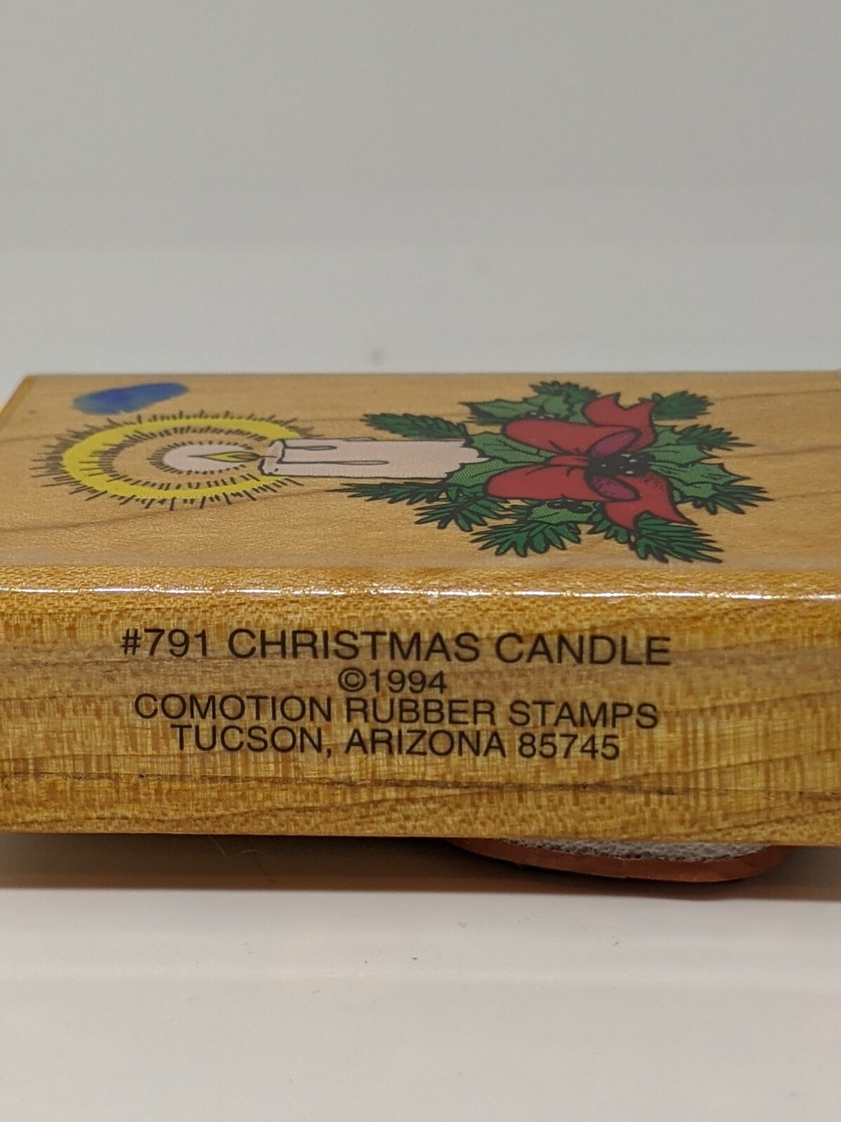 Christmas Candle Wood / Rubber Stamp by Comotion 2.25 x 1.5