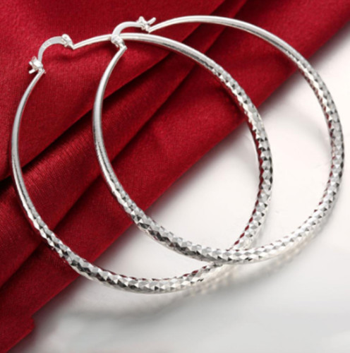 Genuine 925 Sterling Silver LightWeight 2.75" X-Large Diamond-Cut Hoop Earrings
