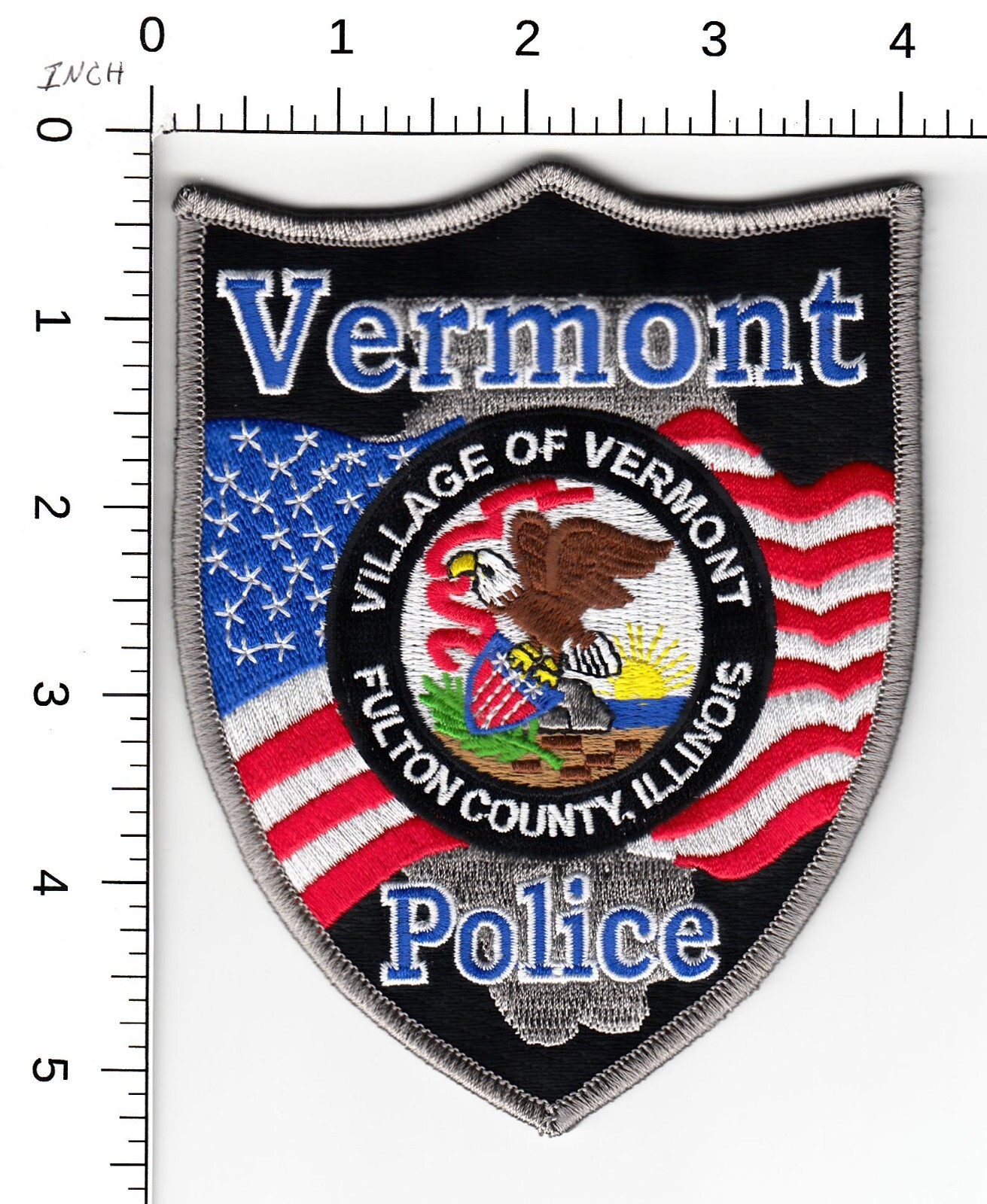 VERMONT ILLINOIS FULTON COUNTY POLICE (DISBANDED) COLLECTIBLE PATCH EAGLE FLAG