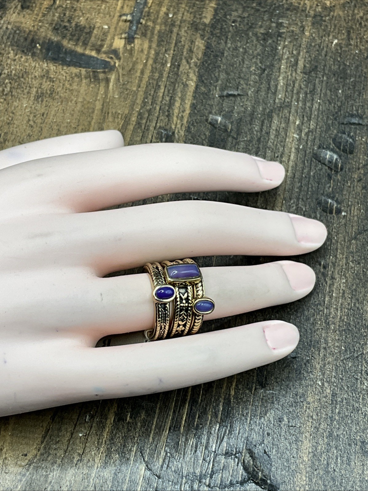 Barse Lavender Agate Stack Ring Trio- Bronze- 6-NWT