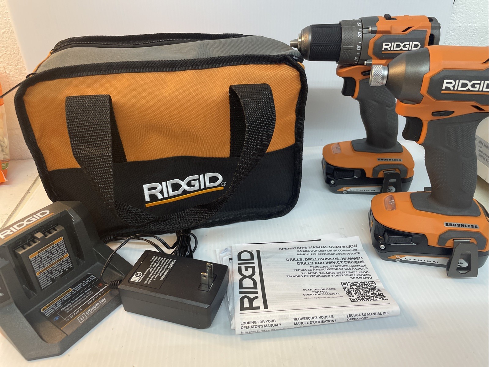 RIDGID 18V Brushless 2-Tool Kit Drill/Driver R87012 Impact R872311 W/batteries &