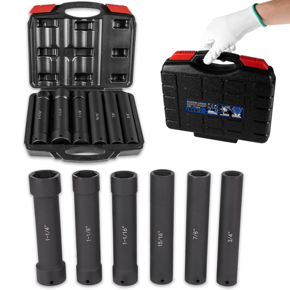 1/2 Inch Drive Heavy Duty Extra-Deep Length Impact Socket Set with Storage Case