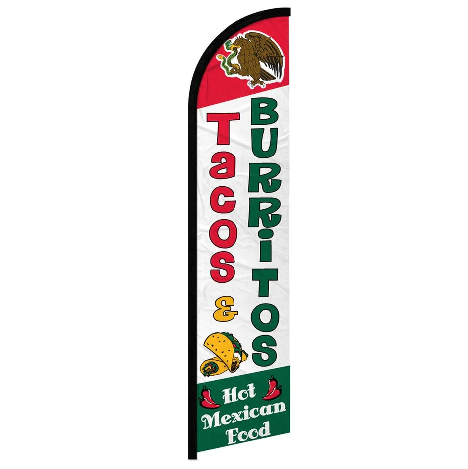 Tacos & Burritos Windless Full Sleeve Advertising Tacos Mexican Food Banner Flag