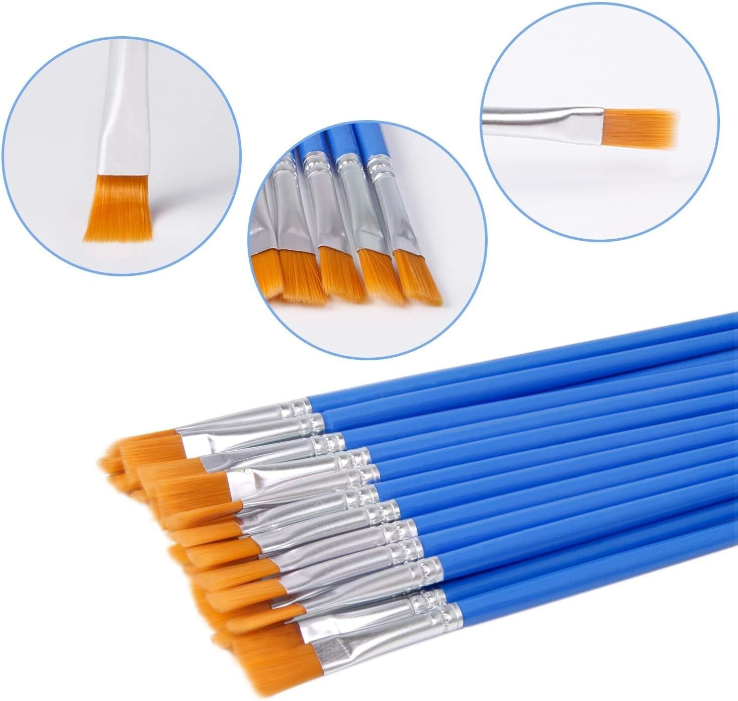 20 Pcs Flat Paint Brushes, Small Brush Bulk for Detail Painting USA