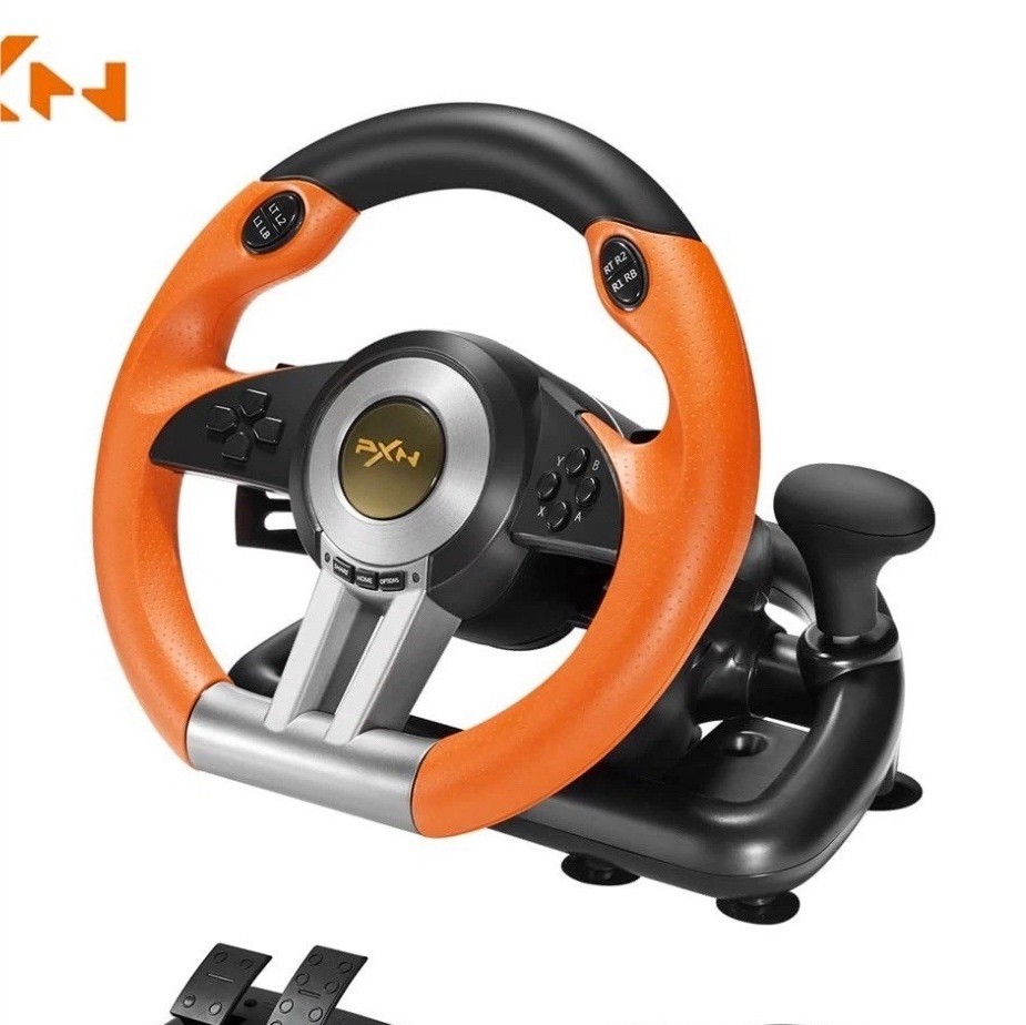 PXN V3 Pro Racing Wheel USB Bundle w/ Pedals & Clamp for PC Xbox PS Switch