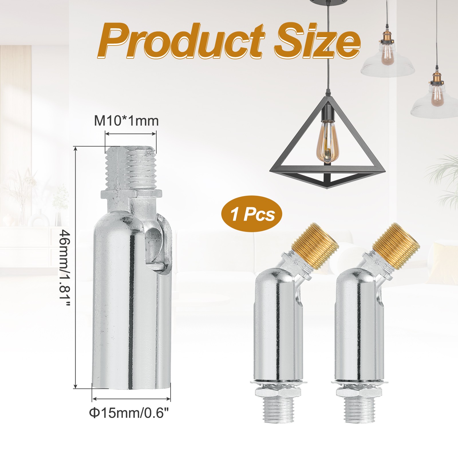 180 Degree M10 Thread Silver 46 x 15mm Sloped Ceiling Adapter
