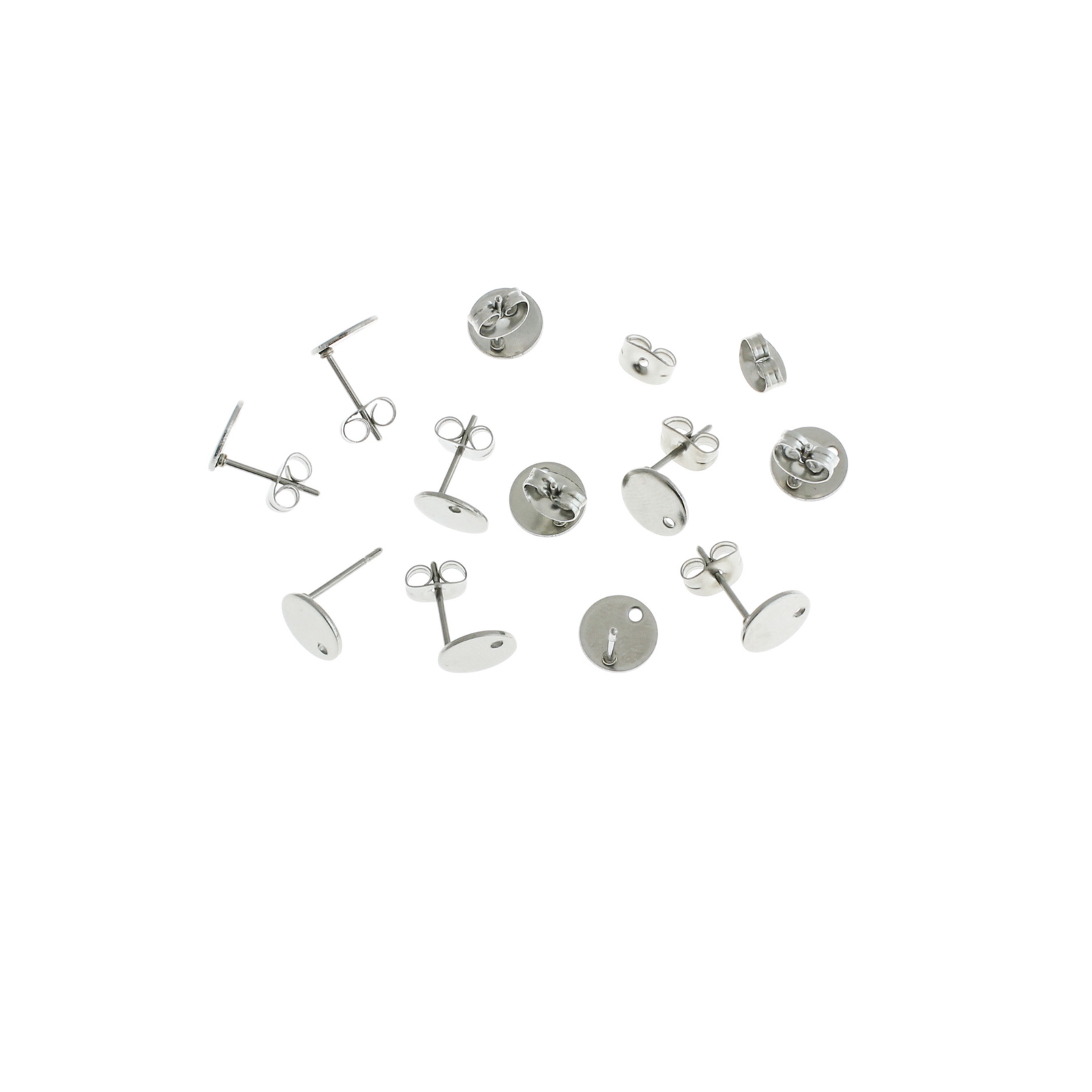Stainless Steel Earrings - Round Stud Bases - 8mm - 10 Pieces 5 Pairs - ER228