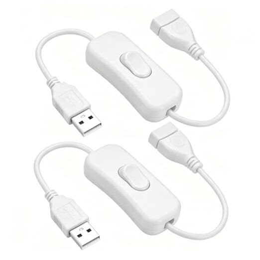 2-Pack USB Cable with Switch ON/Off Cable Extension Toggle for Lamp USB-2.0