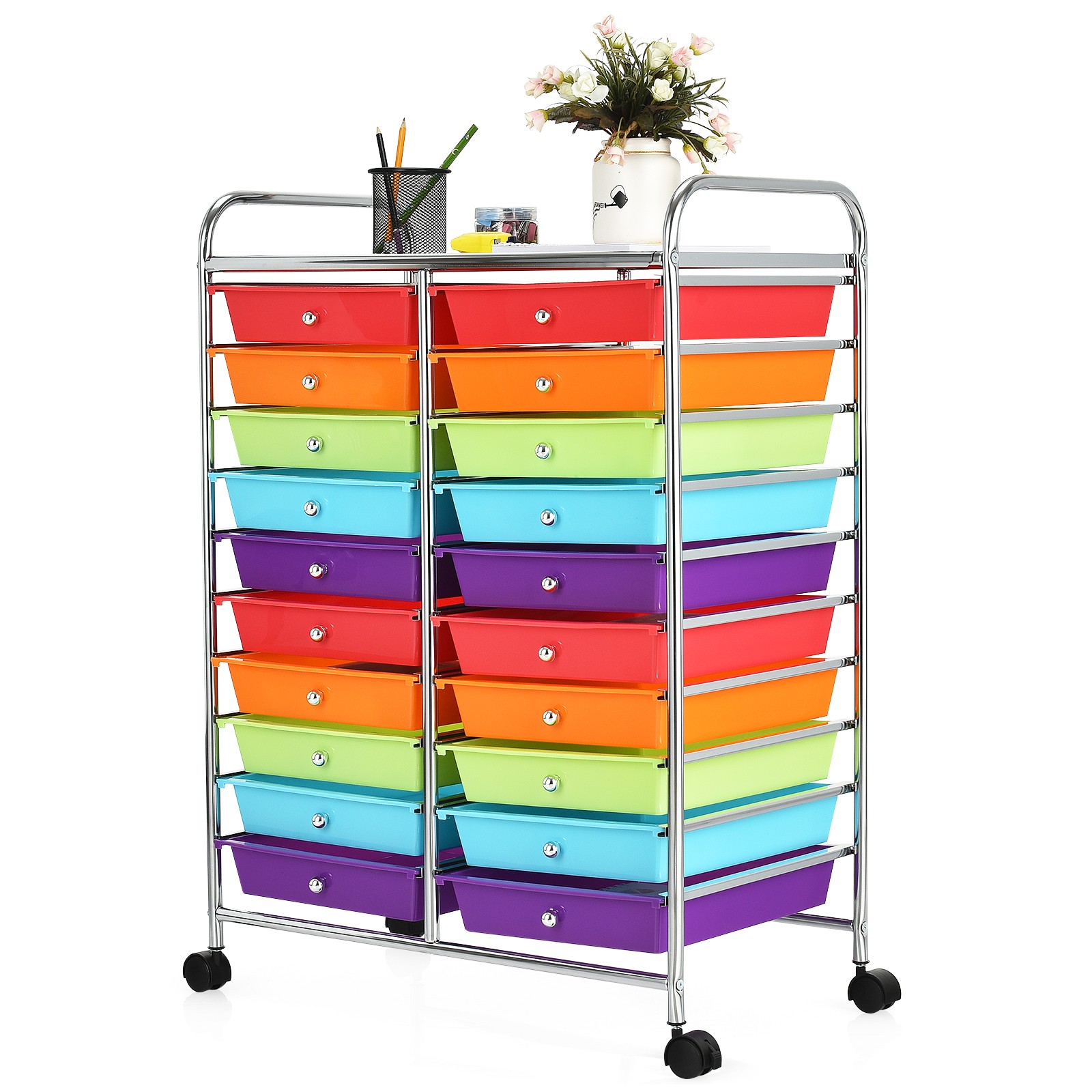 Costway 20 Drawers Rolling Cart Storage Scrapbook Paper Studio Office Multicolor