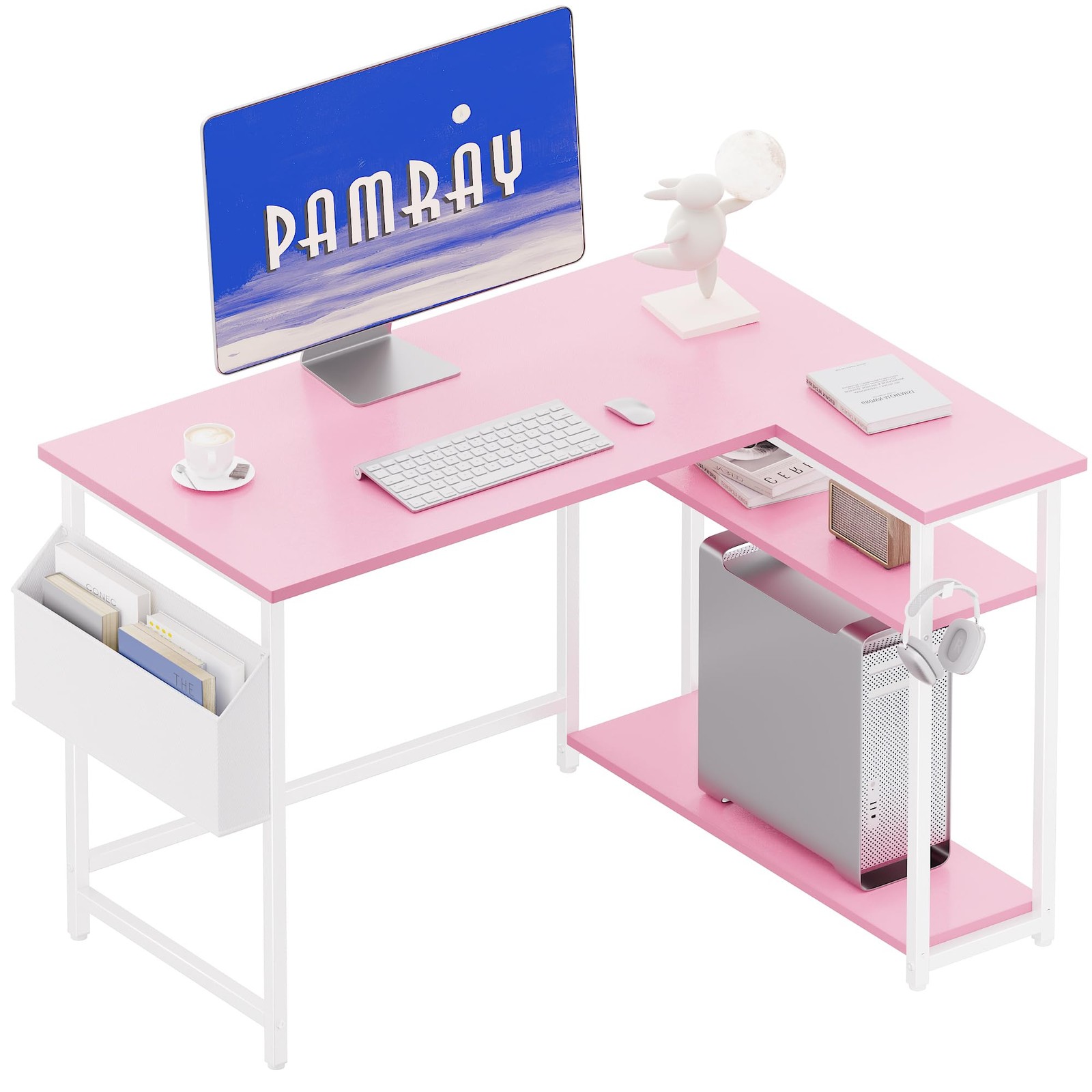40 Inch L Shaped Computer Desk Reversible Side Storage Shelves Pamray Small